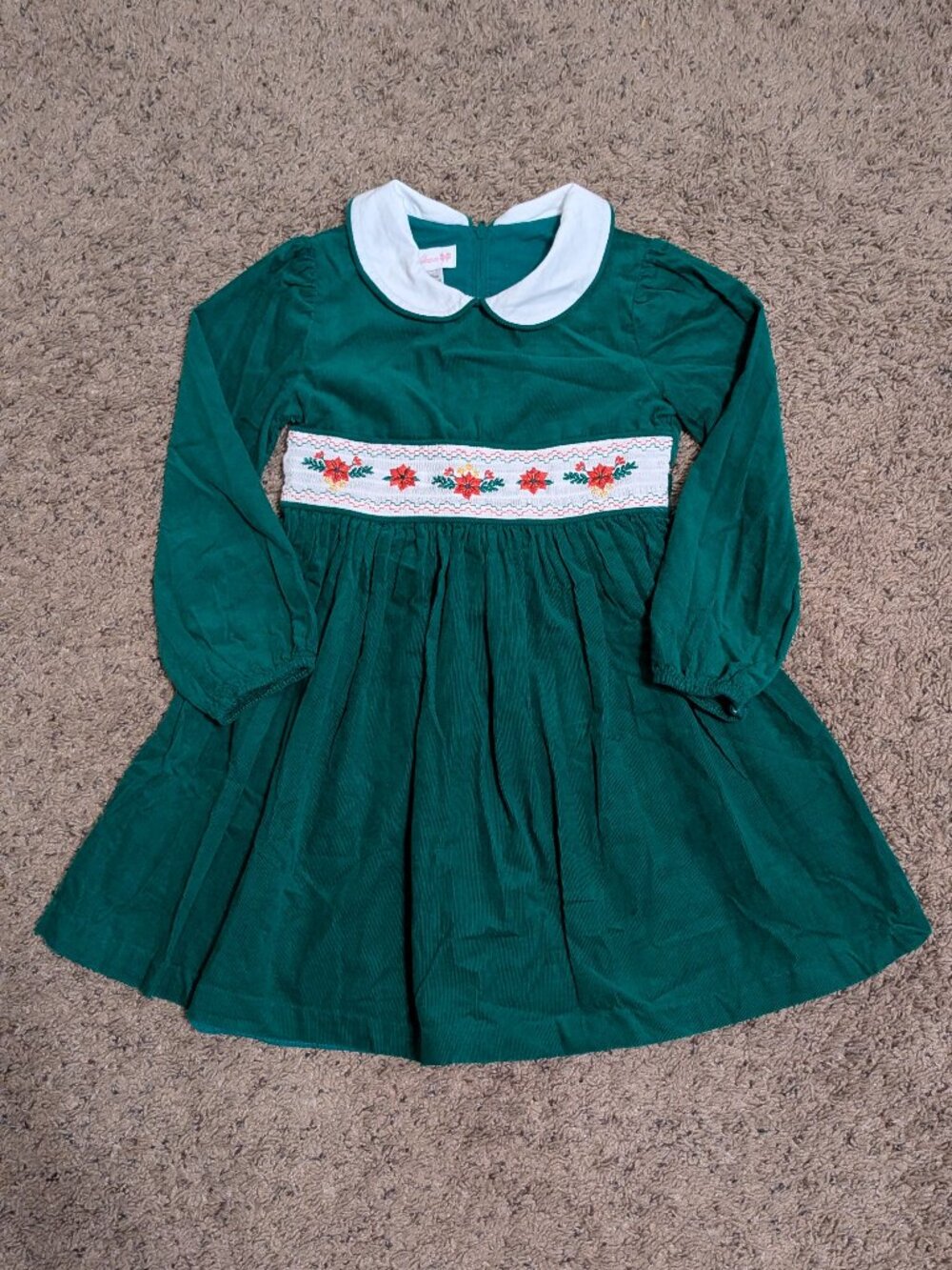Vintage Style Bonnie Jean Green Corduroy Holiday Christmas Dress Girls 5T